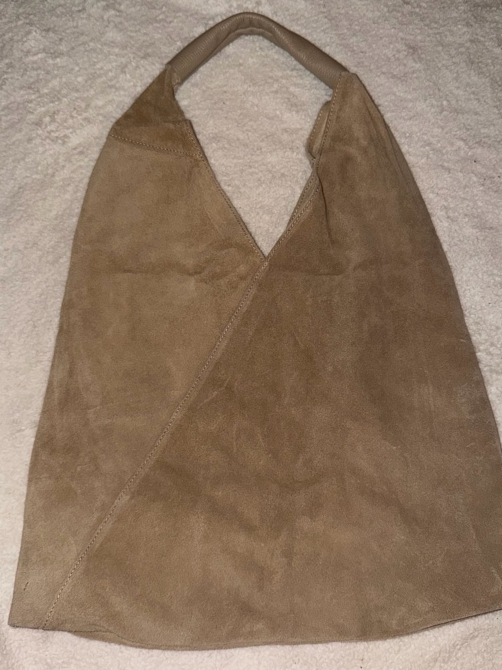 Minimal Suede Shoulder Bag in Tan